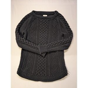 LL Bean Womens XS Signature Cotton Fisherman Tunic Sweater Navy Blue Cable Knit